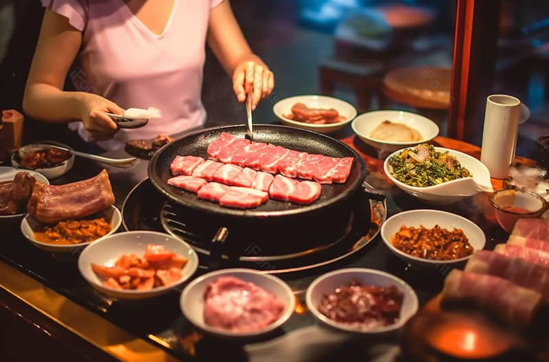 年轻女子在餐厅吃烤牛羊肉,高清,摄影图,摄影图片,图片大全,摄影图免费下载